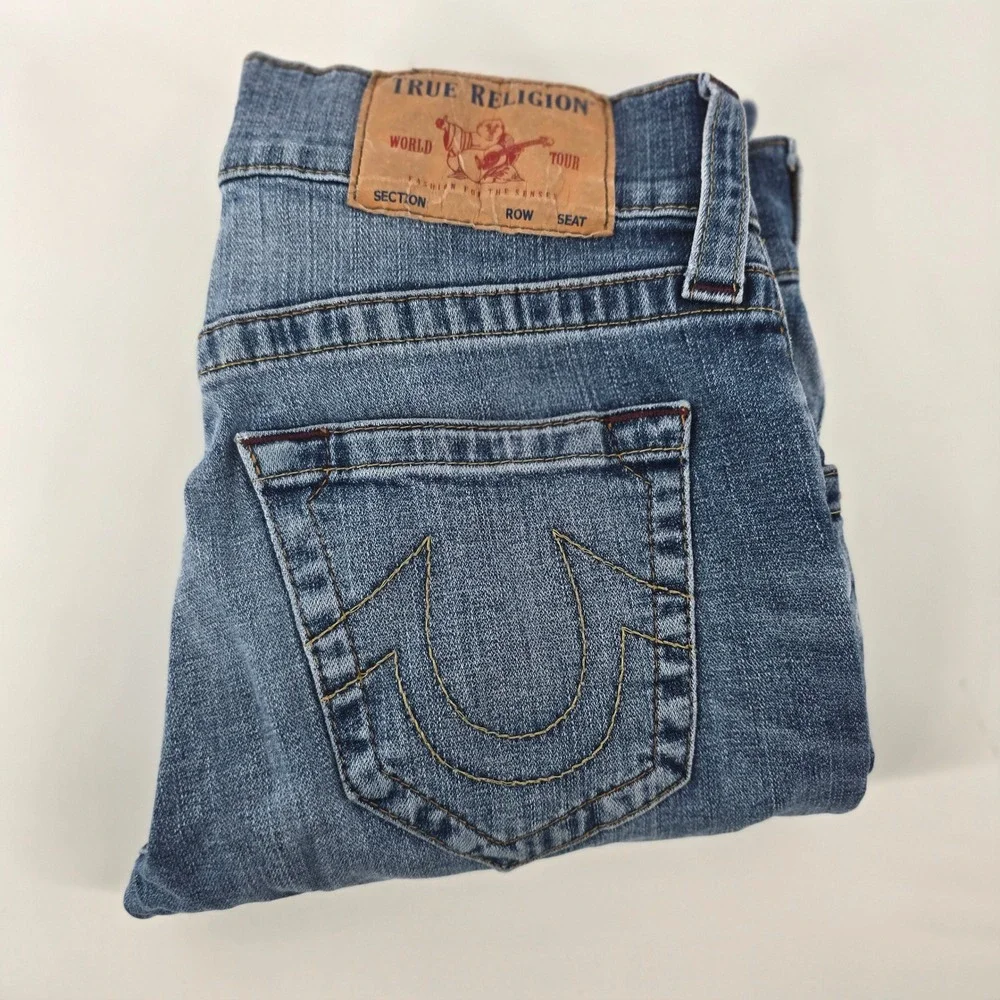 True Religion Jeans Mens 28 Blue Medium Wash Straight Horseshoe Embroidery
